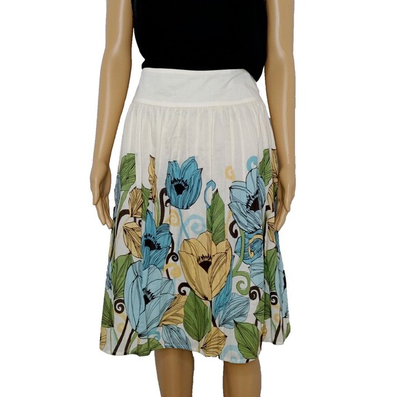 Women's Size10 Cotton Skirt Floral Pleated Boho Modest Church Casual Office - Picture 2 of 6